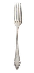 Top view of old silver fork isolated on white
