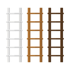 Wooden stairs set. White, brown ladders. Different color for interior and construction