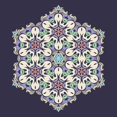 Snowflake - Mandala in pressed rose color on Eclipse background.
