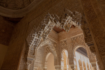 Columns decorated the Nazaries Palace of Alhambra in Granada. Granada, Spain - Andalusia