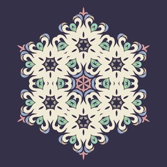 Snowflake - Mandala in pressed rose color on Eclipse background.