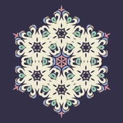 Snowflake - Mandala in pressed rose color on Eclipse background.