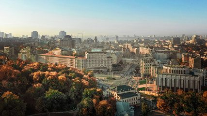 Fototapeta na wymiar Autumn view of Kiev from the height of bird benefits.
