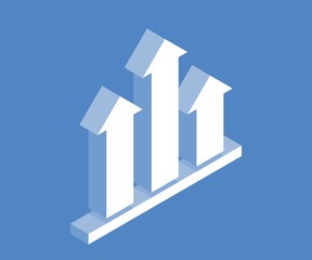 Growth arrow with profit icon. Vector illustration in flat isometric 3D style.