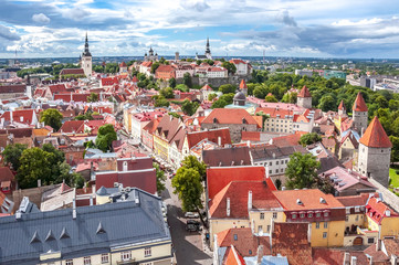 Tallinn cityscape from St. Olav's church top, Estonia