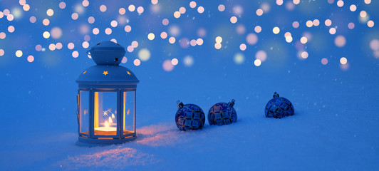 Christmas background in the form of lights, lantern and Cristmas toys © vvlink