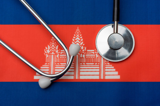 On the flag of Cambodia is a stethoscope.