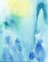 Watercolor abstract background, hand-painted texture, watercolor blue and green stains. Design for backgrounds, wallpapers, covers and packaging.