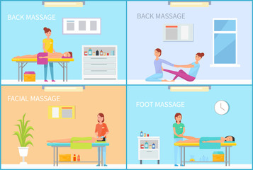 Fototapeta premium Back and Foot Massage Methods Posters Set Vector