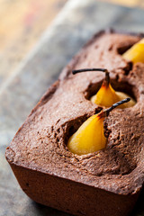 Chocolate cake with poached pear