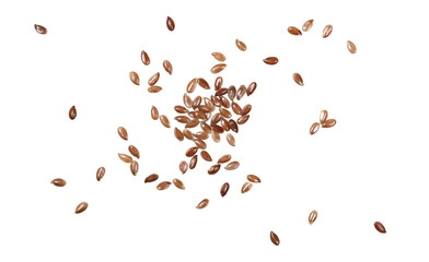Flax seed, linseed pile isolated on white background, top view
