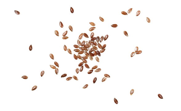 Flax seed, linseed pile isolated on white background, top view © dule964