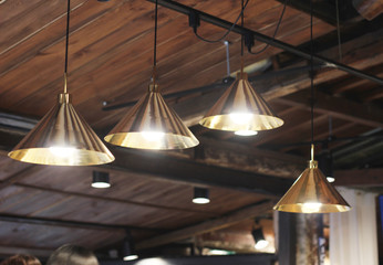 beautiful design interior hanging lamps at cafe