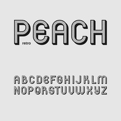 Retro style 3d comic font in uppercase with halftone texture