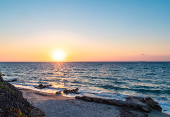 Sunset Over Tropical Beach In Greece