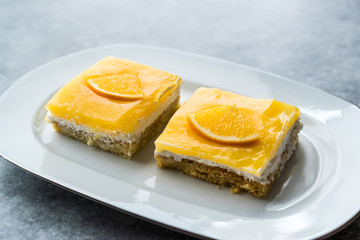 Square Slice of Orange Mascarpone Quark Cake
