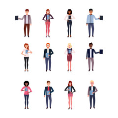 Fototapeta na wymiar set mix race business people holding folder happy man woman office workers collection male female cartoon character full length isolated flat