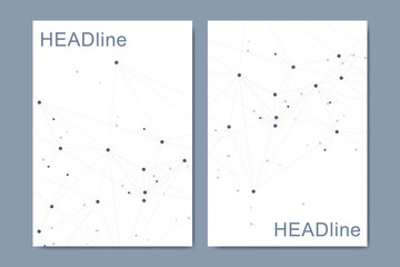 Modern vector templates for brochure, cover, banner, flyer, annual report, leaflet. Abstract art composition with connecting lines and dots. Digital technology, science or medical concept.