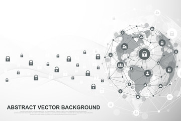 Global network connection background. Cyber security concept global business. Internet communication background. Technology graphic design. Vector illustration.