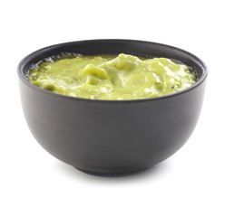Tasty sauce in bowl on white background