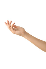 Female hand on white background