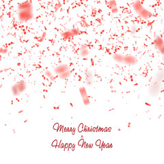 Obraz na płótnie Canvas Red glitter confetti vector. Carnaval paper tinsel texture isolated on background. Party confetti wi