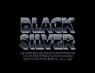 Vector Black and Silver 3D Font. Chic Alphabet Letters.