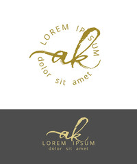 A K. Initials Monogram Logo Design. Dry Brush Calligraphy Artwork