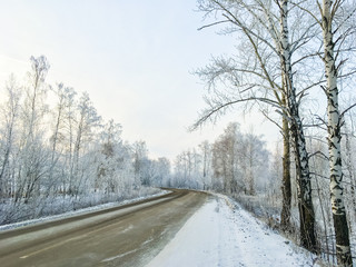 Fototapeta na wymiar beautiful winter countryside with icy trees xmas