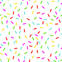 vector Seamless background with white donut glaze. Decorative bright sprinkles texture pattern design