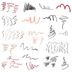 Cosmetic pencil strokes isolated on white