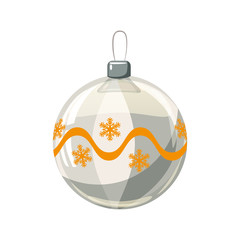 Christmas ball yellow, gold, white colour decorated on white background, illustration, vector, isolated