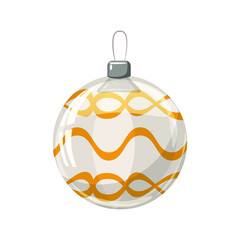Christmas ball yellow, gold, white colour decorated on white background, illustration, vector, isolated