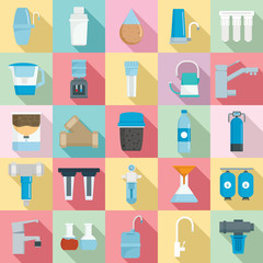 Filter water icon set. Flat set of filter water vector icons for web design