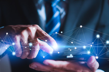 Businessman working with modern devices, Connections system and global data exchanges. Business...