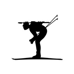 Biathlete runs sprint. Black isolated vector icon