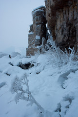 The view on the Volga river and Zhiguli hills near Zhigulevsk city in  winter.