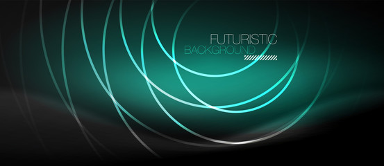 Dark abstract background with glowing neon circles