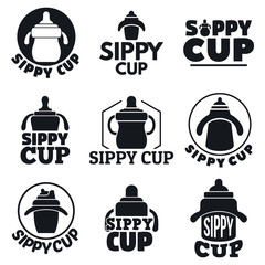 Sippy cup logo set. Simple set of sippy cup vector logo for web design on white background