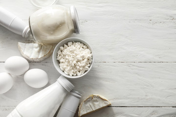 Different milk products on light table