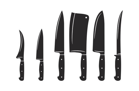 Kitchen knives vector icon set