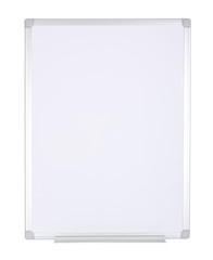 Magnetized empty whiteboard isolated on white background.