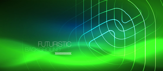 Neon glowing techno lines, hi-tech futuristic abstract background template with geometric shapes