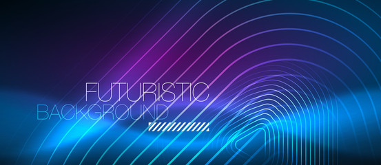 Neon glowing techno lines, hi-tech futuristic abstract background template with geometric shapes