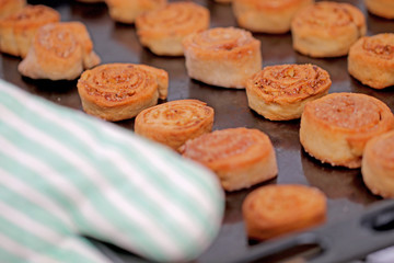 baking in the oven, blushing tasty cookies on the tray