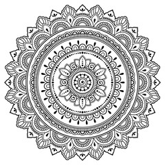 Circular pattern in form of mandala with flower for Henna, Mehndi, tattoo, decoration. Decorative ornament in ethnic oriental style. Coloring book page.