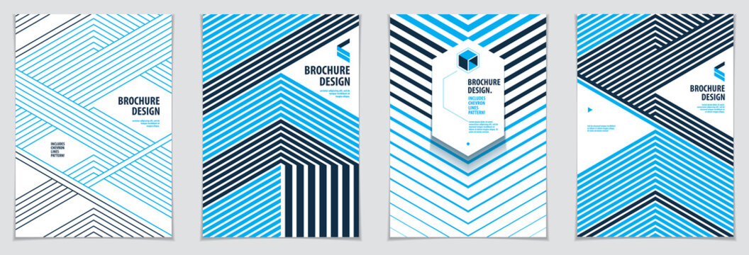 Minimalistic brochure designs. Vector geometric patterns abstract backgrounds set. Design templates for flyers, booklets, greeting cards, invitations and advertising. A4 print format.