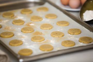 Oven Tray with Macadamia Nut Cookies Ready to Bake