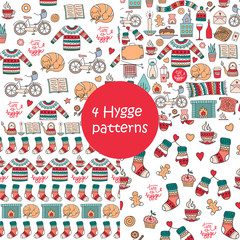Hand drawn seamless patterns with hygge elements