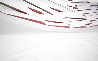 abstract architectural interior with gradient geometric glass sculpture with white lines. 3D illustration and rendering